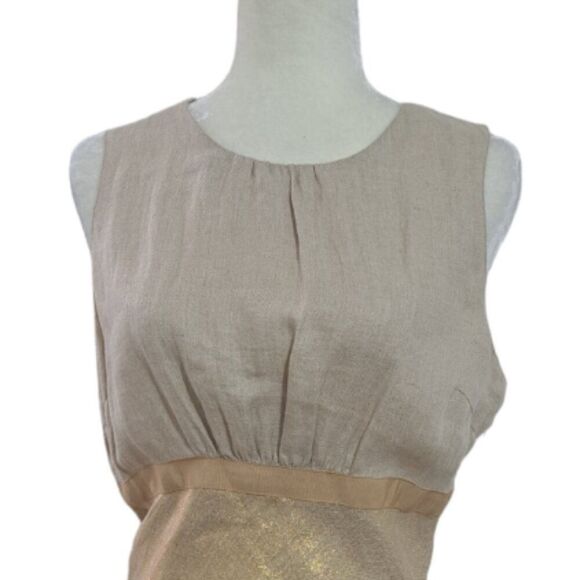 Tory Burch Women's Estee Dress Linen Gold Bias Cut Sleeveless Party Cocktail 10 - Picture 3 of 11